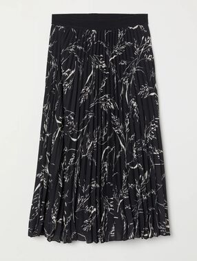 H&M Black and Cream Floral Pleated A Line Midi Skirt 6